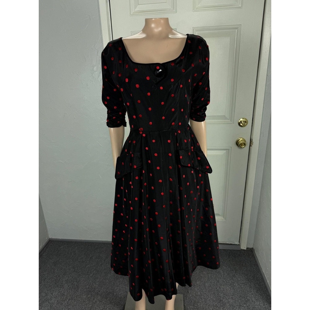 Vintage 50s Party Dress 10 Acetate Polka Dot Side Metal Zip Formal Evening TT9 - Picture 1 of 8